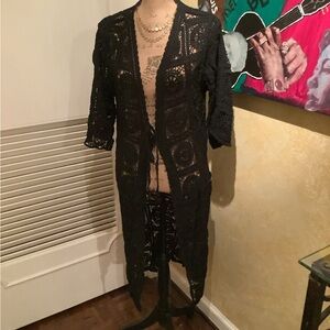 Tie front  crochet maxi cardigan.